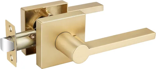 Miniatura 19 de EHOMEWARE Juego de manijas de puerta delantera doradas, palanca de puerta cuadrada resistente de latón y cerrojo de un solo cilindro reversible