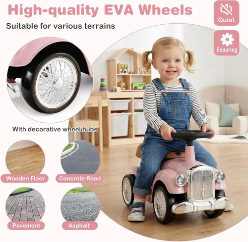 Miniatura 4 de Costzon Coche de Paseo con Empuje para Niños Pequeños, Coche Clásico para Niños con Piso Deslizante de Pie a Piso con Volante, Claxon