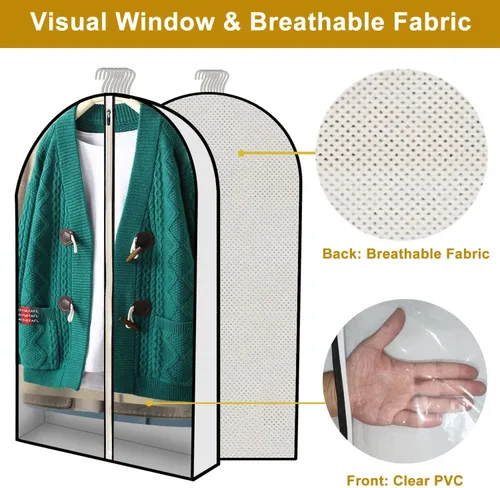 Miniatura 4 de Bolsas de ropa de 40 pulgadas para colgar ropa, refuerzos de 4 pulgadas, bolsa de traje transparente a prueba de polillas para almacenamiento