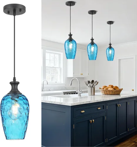 Miniatura 11 de Lámpara colgante de 3 luces, moderna lámpara de araña de níquel cepillado para comedor sobre mesa con vidrio martillado, luces colgantes de racimo