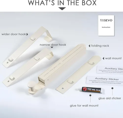 Miniatura 7 de Escurridor de ropa plegable con 3 soportes para montaje sobre la puerta y la pared, estante de metal para secadora de ropa con barra retráctil
