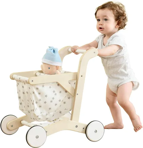 labebe Cochecito de muñeca para bebé, juguete de empuje para niños pequeños, carrito de compras para niñas y niños de 1 año de edad, caminante de