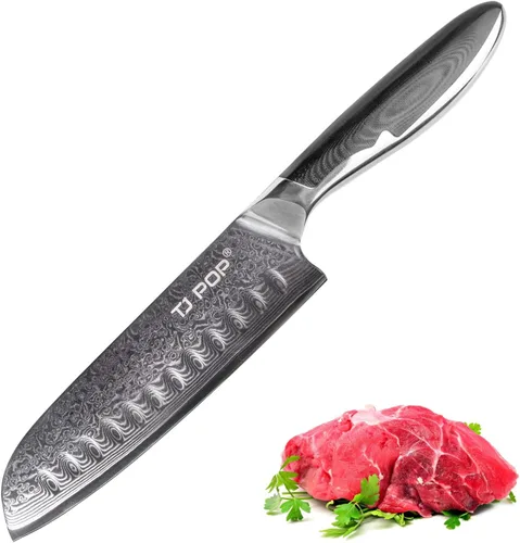 Miniatura 10 de TJ POP Cuchillo de tallado de Damasco para carne, cuchillo profesional de 8 pulgadas, diseño de espiga completa, hoja de acero japonesa VG-10, mango