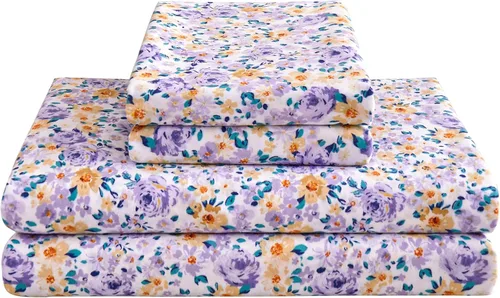Mooreeke Sábanas de cama King con estampado floral, ropa de cama impresa vintage de microfibra suave y fundas de almohada, sábana ajustada con Flor