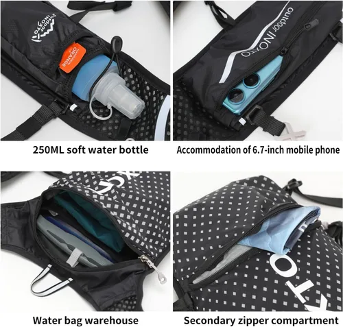 Miniatura 6 de INOXTO Running Hydration Vest Backpack,Lightweight Insulated Pack with 1.5L Water Bladder Bag Daypack for Trail Hiking Running Cycling Race Marathon