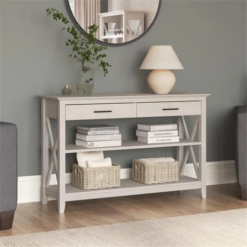 Miniatura 2 de Bush Home Key West - Mesa consola con cajones y estantes en roble blanco lino