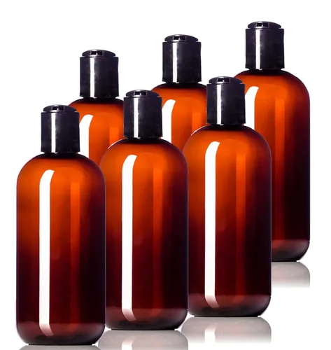 Botellas de plástico de 8.0 fl oz (6 unidades) sin BPA, contenedores para apretar, etiquetas incluidas.
