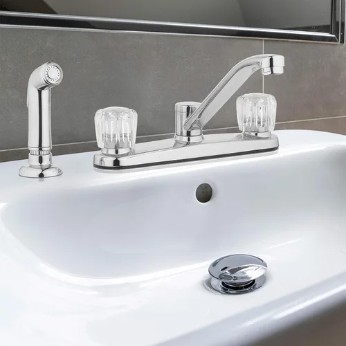 Miniatura 5 de Aqua Vista 26-K82CS-CH-AV Grifo de fregadero de cocina de dos manijas con rociador lateral, pomos redondos de cromo pulido