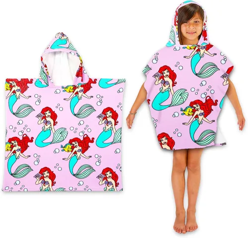 Miniatura 3 de Disney Juego de toallas con capucha de La Sirenita para niños y niñas, paquete de poncho de toalla de baño de La Sirenita con calcomanías y más