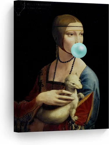 Miniatura 16 de Smile Art Design Obra maestra de Leonardo Da Vinci Mona Lisa - Lienzo impreso en lienzo con diseño de chicles rosados, pinturas famosas, arte