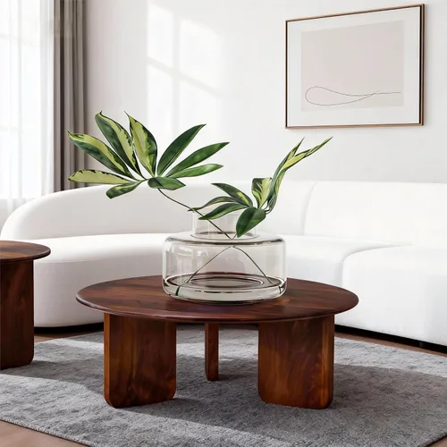 Miniatura 27 de KEVINSPACE Mesa de centro redonda de 35.43 pulgadas para sala de estar, pedestal de madera redonda, mesa de centro para sala, mesa de centro