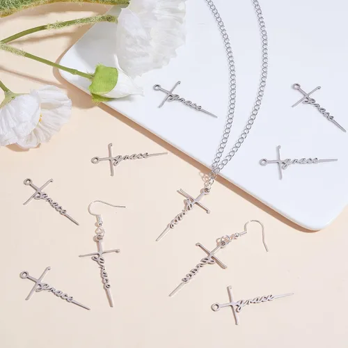 Miniatura 5 de Colgante de cruz de gracia, 10 piezas, collar de acero inoxidable para hacer regalos de joyería religiosa cristiana