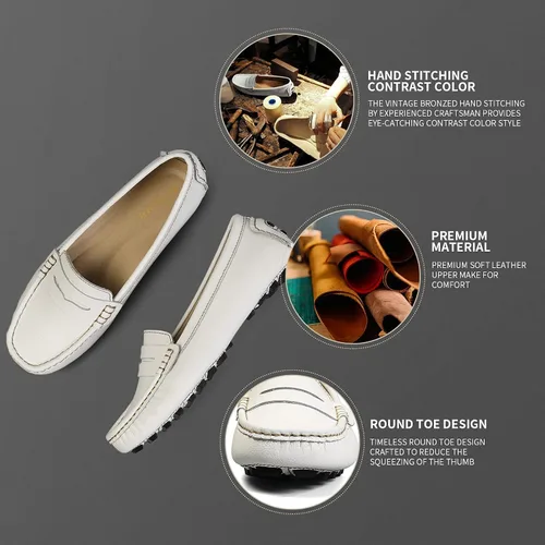 Miniatura 3 de Artisure Mocasines clásicos de cuero genuino para mujer, mocasines de conducción, mocasines casuales sin cordones, zapatos de barco cómodos y a