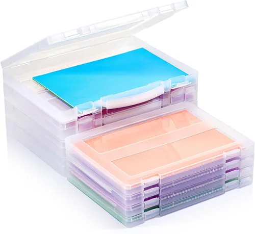 Miniatura 9 de Paquete de 4 cajas organizadoras de papel de plástico A4, almacenamiento de álbumes de recortes para papeles de cartas de 8.5 x 11 pulgadas, soporte