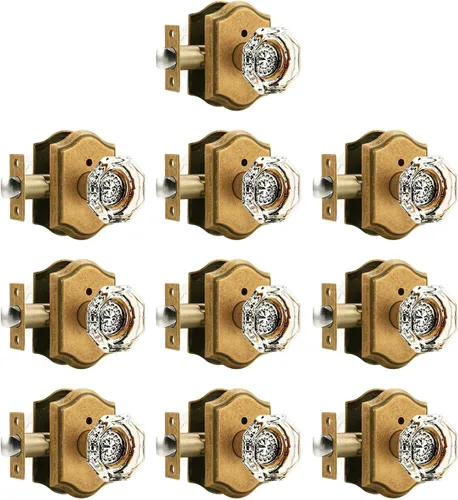 Miniatura 20 de Gobrico Paquete de 3 pomos de puerta de cristal transparente, manijas de puerta de cama/baño, función de privacidad, perilla interior de vidrio