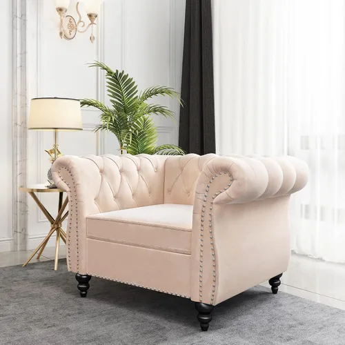 Miniatura 37 de QHITTY Sofá de Acento, Sofá Biplaza Chesterfield Moderno de Terciopelo, Sofá Tapizado con Respaldo Capitoné para Muebles de Sala de Estar (Gris)