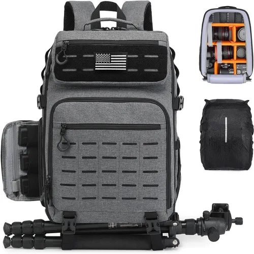 Miniatura 9 de HAMBOLY Mochila profesional para cámara, gran bolsa impermeable para fotografía DSLR/SLR/cámara sin espejo con soporte para trípode/compartimento