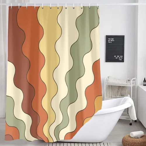 Miniatura 11 de Neutral Muted Earth Tone Wavy Shower Curtain Mid Century Modern Sage Taupe Blush Abstract Boho Bathroom Curtain Set with Hooks 36x72 Inch