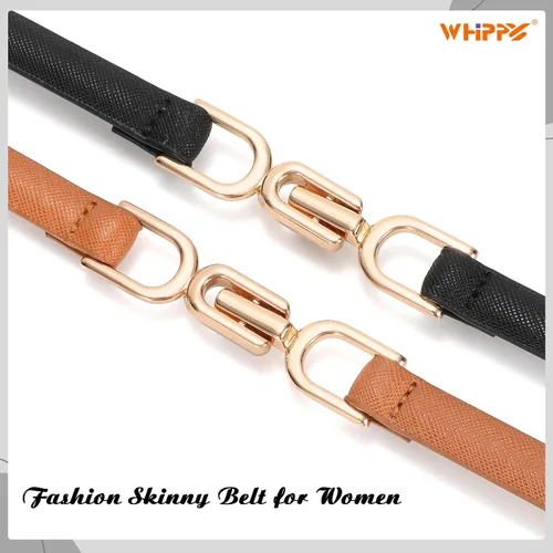 Miniatura 3 de WHIPPY Cinturón de cuero delgado ajustable para mujer, cinturón de hebilla de moda para vestido