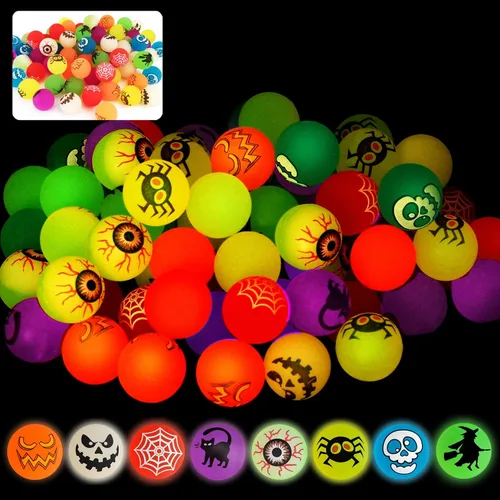 72 bolas que rebotan que brillan en la oscuridad, suministros de recuerdos de fiesta de Halloween, 8 diseños temáticos de Halloween para recompensas