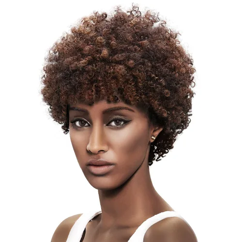 Style Icon Pelucas afro rizadas cortas de 5 pulgadas con cabello 100% brasileño (mezcla de 3 colores: rubio oscuro y castaño medio y castaño oscuro)