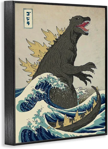 Miniatura 2 de Stupell Industries 'Nautical Godzilla Eastern Style Illustration', arte giclée enmarcado, negro, 11 x 14 pulgadas, fácil de colgar y resistente