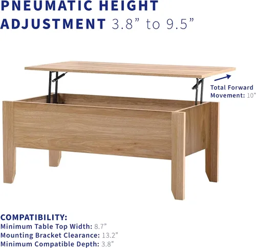 Miniatura 5 de VIVO Bisagras de mecanismo de elevación de mesa de centro (x2), accesorios asistidos neumáticos, juntas de mesa para muebles, bisagras elevadoras