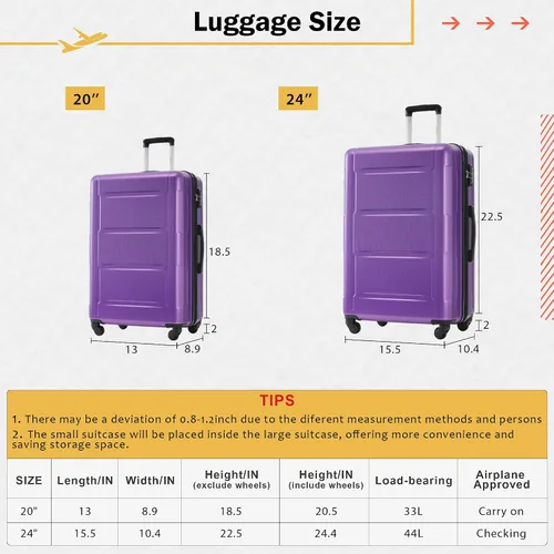 Miniatura 104 de Merax Juegos de equipaje de mano en maleta aprobada por aerolíneas, estuche rígido con ruedas giratorias expandibles, Negro