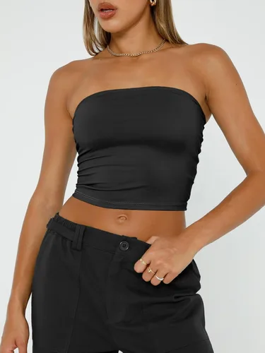 Miniatura 2 de Trendy Queen Camisetas de tubo para mujer, sin tirantes, básicas, sin espalda, sin mangas, bandeau, lindos trajes de verano 2024, tops sexys