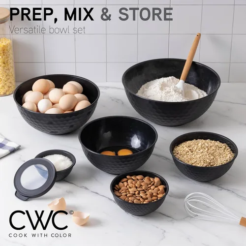 Miniatura 7 de COOK WITH COLOR - Juego de tazones de plástico anidables para mezclar, 12 unidades, 6 tazones de preparación y 6 tapas, parte inferior