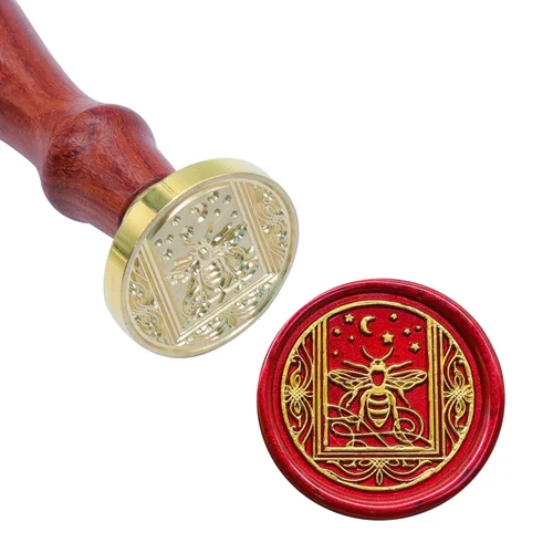 Miniatura 2 de SWANGSA Sello de cera de abeja estrellada, sello de sellado de cabeza de latón vintage, ideal para adornar invitaciones de fiesta, paquetes de vino