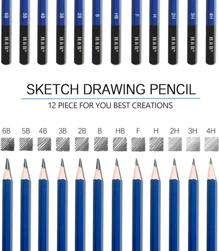 Miniatura 2 de H & B Kit de 12 lápices de dibujo, H-4H, F, HB, B-6B, grafito y carbón para principiantes, artistas profesionales