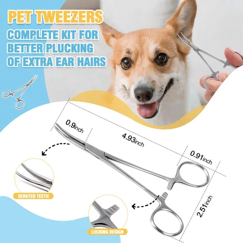 Miniatura 3 de Kit de polvo para orejas de perro para depilación – 1.48 oz de polvo para orejas para perros con pinzas curvas, ayuda a eliminar el exceso de vello