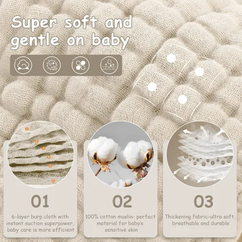 Miniatura 2 de Looxii - Paquete de 12 trapos de muselina para eructos, 100 % algodón, grandes, 20 x 10 pulgadas, extrasuaves y absorbentes, para bebés, niños