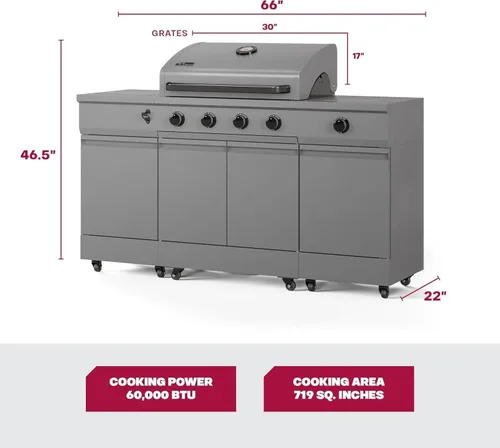 Miniatura 2 de Tytus Fresno - Parrilla de isla de propano o gas natural de 5 quemadores - Área de cocción de 864 pulgadas cuadradas, parrilla de 48,000 BTU