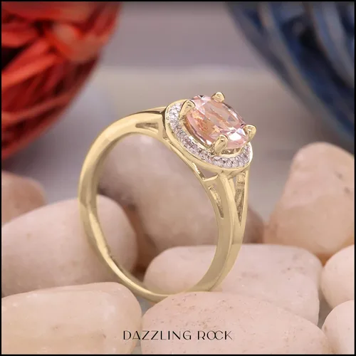 Miniatura 222 de Dazzlingrock Collection Anillo de compromiso redondo de 0.276 in con halo de diamante blanco y vástago dividido para ella en oro macizo de 14