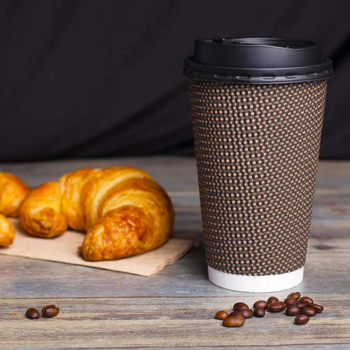 Miniatura 6 de Promora Tazas de café desechables marrones con tapas de 16 onzas, tazas de papel onduladas de papel aislado premium para café caliente