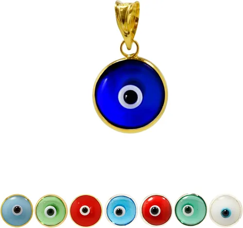 Miniatura 4 de Collar con colgante de ojo malvado de 7 mm de vidrio redondo en plata de ley 925 (solo colgante) - 7 colores para elegir para hombres y mujeres