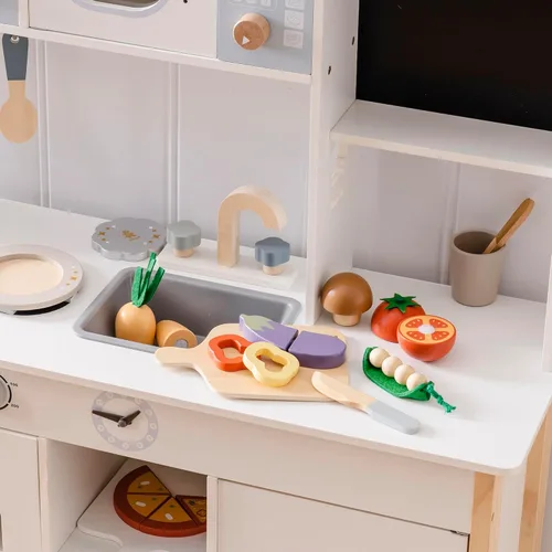 Miniatura 8 de ROBOTIME Juego de Comida de Juguete de Madera para Cortar Verduras, Juguete de Comida de Simulación para Cocina de Juguete con Bolsa de Compras