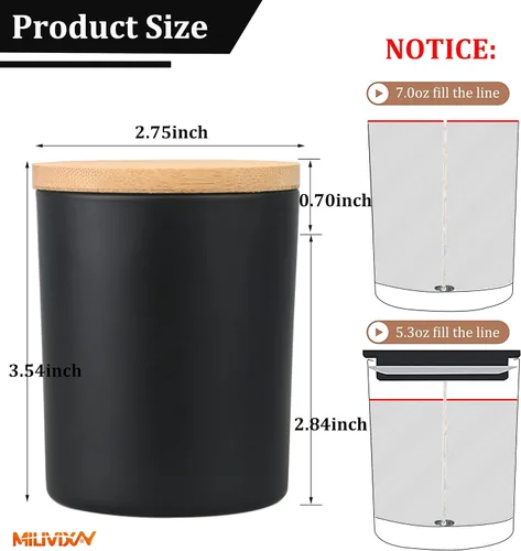 Miniatura 3 de MILIVIXAY Paquete de 12 tarros de vela de vidrio negro mate de 7 onzas con tapas y kits de fabricación de velas, tarros de velas vacíos a granel