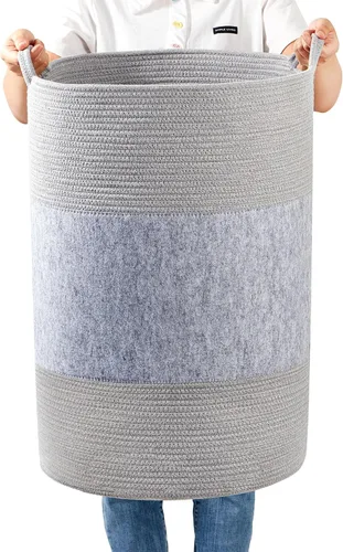 Cesta de lavandería jumbo de 90 L, 17 x 17 x 24 pulgadas, cesta de lavandería tejida extra grande para almacenamiento de mantas, canasta alta para
