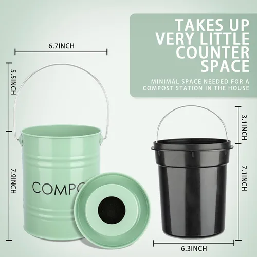 Miniatura 5 de Vipush Contenedor de compostaje para encimera de cocina compostador con tapa, contenedor pequeño de compost, incluye forro interior para cubo