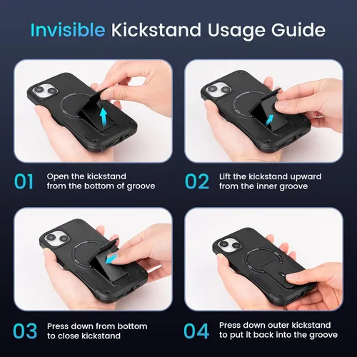 Miniatura 6 de Caka Funda para iPhone 13 y Funda para iPhone 14 [Compatible con Magsafe] [Soporte Invisible Integrado] [Protección Resistente contra Caídas] A