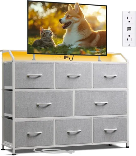 Miniatura 34 de WLIVE Cómoda para dormitorio con 8 cajones, cómoda de tela ancha para almacenamiento y organización, cómodas de dormitorio, cajonera para sala