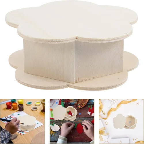 Miniatura 7 de iplusmile Caja de madera Caja de madera 3 piezas Caja de joyería de madera sin terminar con forma de flor, caja organizadora de almacenamiento