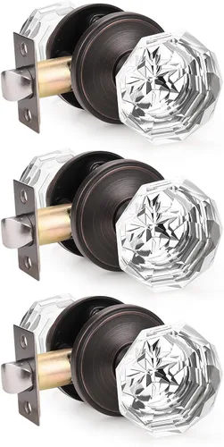 Miniatura 9 de Orger Paquete de 5 pomos de puerta de vidrio con roseta de bronce aceitado, pomos de puerta de baño/cama para uso de privacidad, manijas de puerta