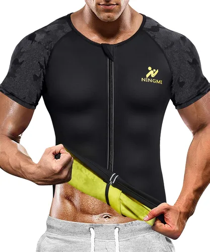 NINGMI Traje de sauna para hombre, traje de sudor caliente, camisa de sauna, moldeador de cuerpo, entrenamiento, traje de neopreno con cremallera,