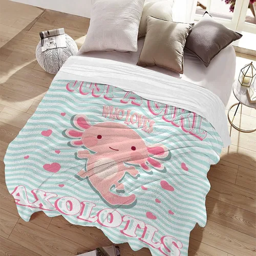 Miniatura 2 de Manta de Axolotl de regalo para niñas y mujeres, manta ligera con la frase "Just A Girl Who Loves Axolotls" de felpa con bonitos animales y peces