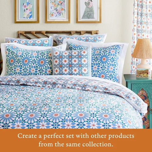Miniatura 5 de Saffron Marigold Cortina de cenefa impresa a mano con ribete de cuentas, mosaique azul cielo principal, perfecta para cocina, dormitorio, baño