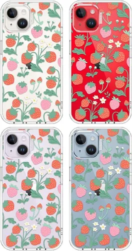 Miniatura 3 de MOSNOVO Funda para iPhone 13/14, grado militar, probada en caídas de 6.6 pies, transparente con diseño de jardín de fresas Claro - Jardín de fresas